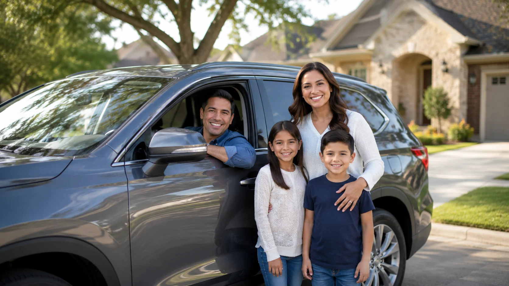 Family with their vehicle protected by auto insurance in Tomball TX
