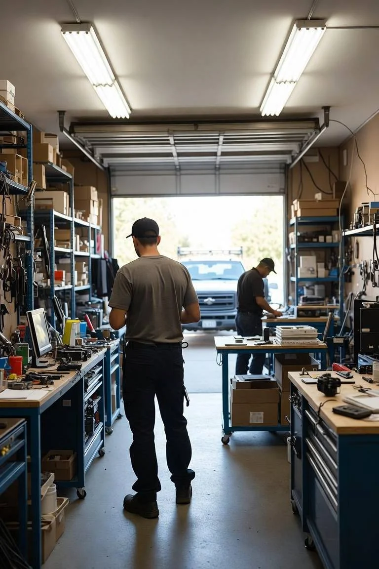 Small business owner checking equipment and daily operations in Tomball, TX