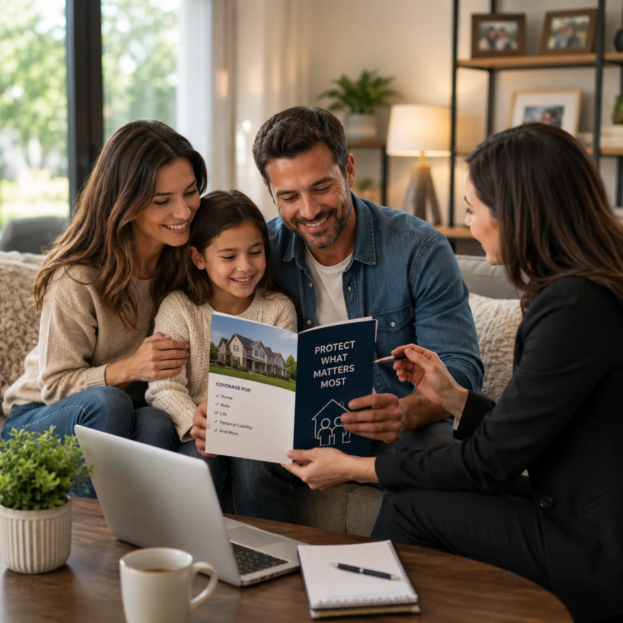 Family discussing personal insurance coverage with an agent in Tomball TX